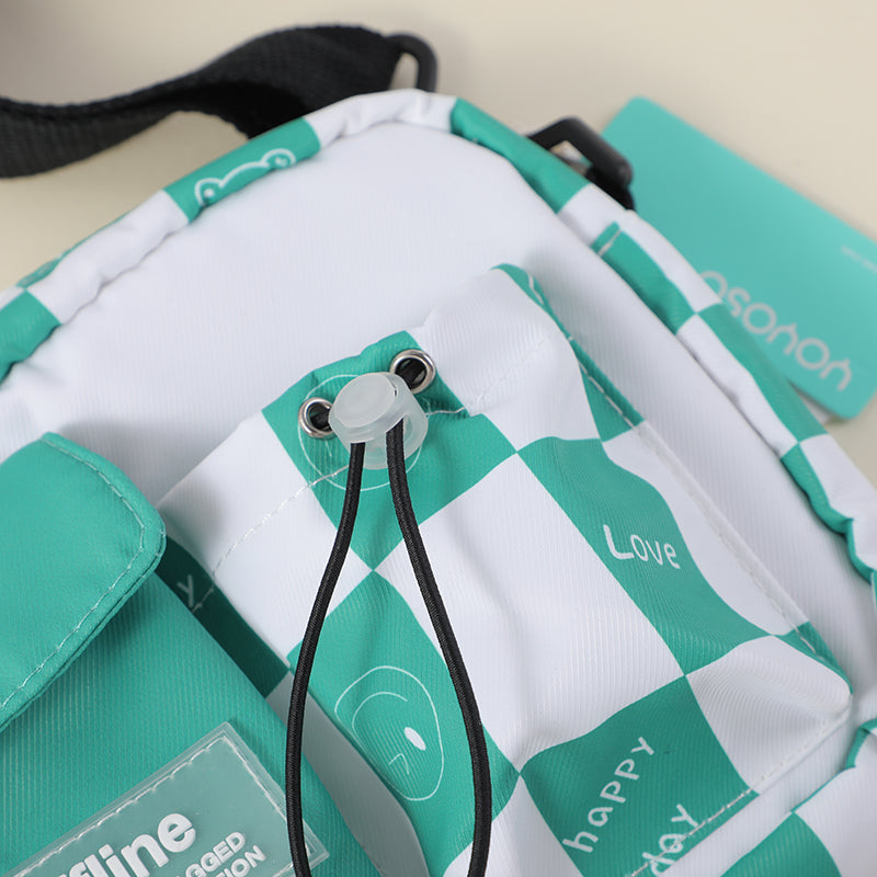 Borsa a tracolla con tasca a scacchi, verde