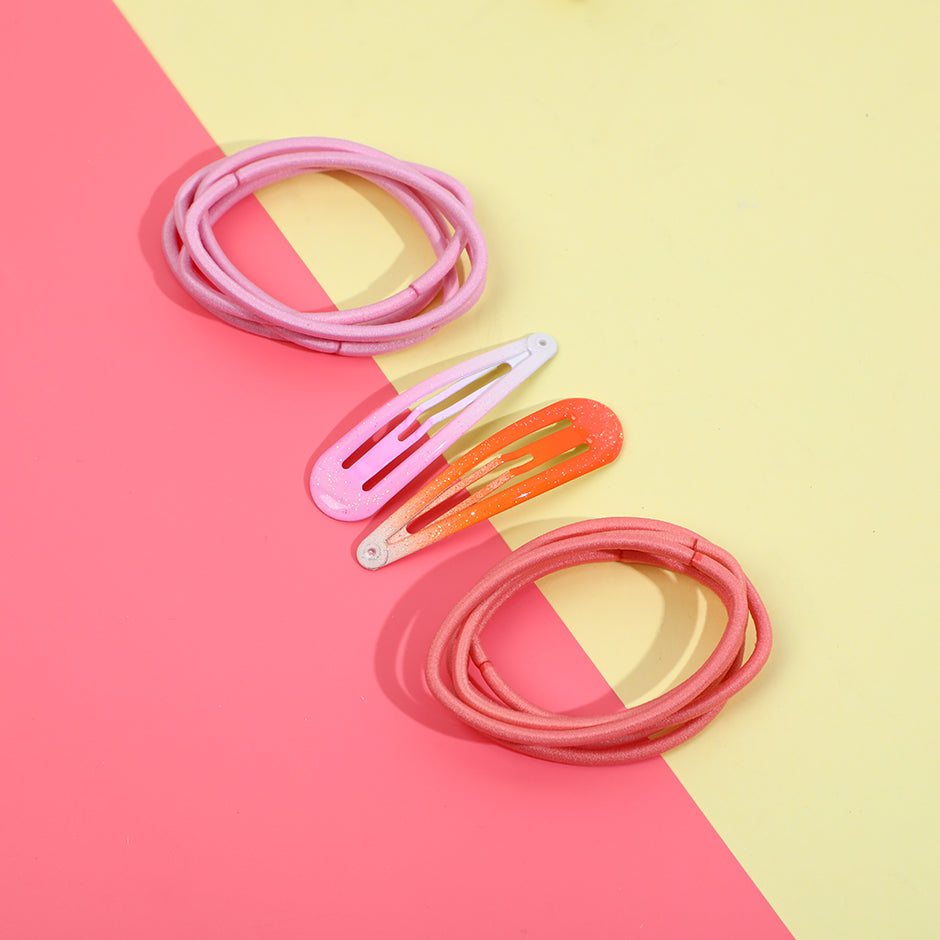 Set di accessori per capelli con gocce d'olio rosa brillante