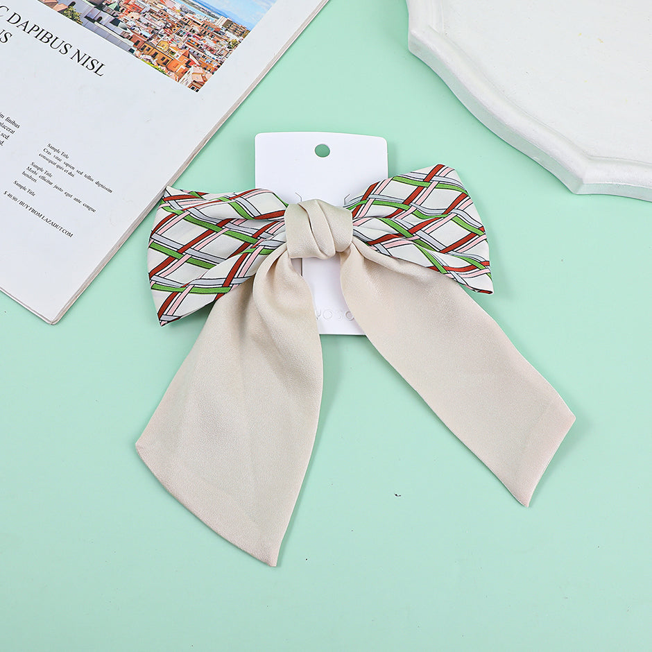 Fermaglio per Capelli con Fiocco a Quadri Color Block