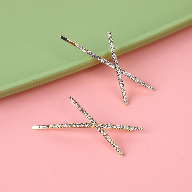 Fermaglio per capelli in lega con strass incrociati