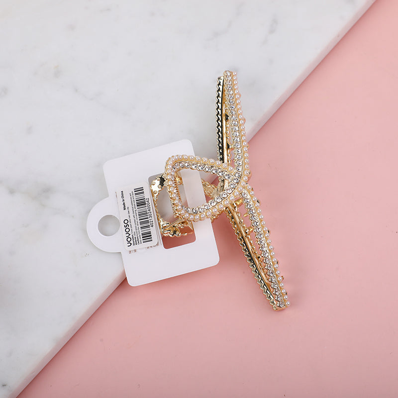 Pinza per Capelli in Lega con Perle Incrociate