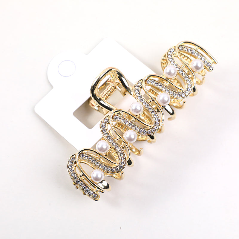 Pinza per Capelli Ondulata in Lega con Perle