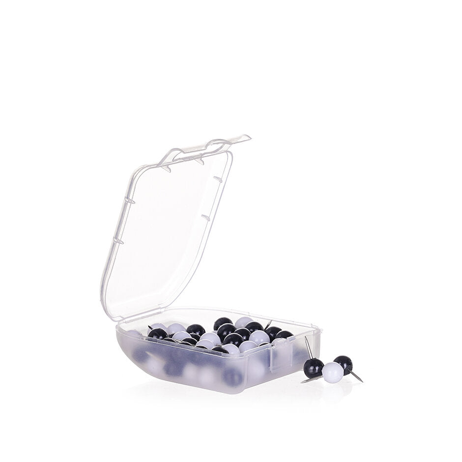 Perni a sfera neri e bianchi da 9 mm in scatola - 60 pezzi