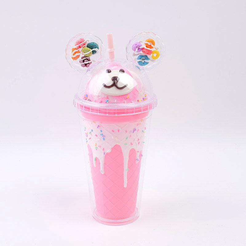 Borraccia di plastica con cannuccia colorata orso-450ML