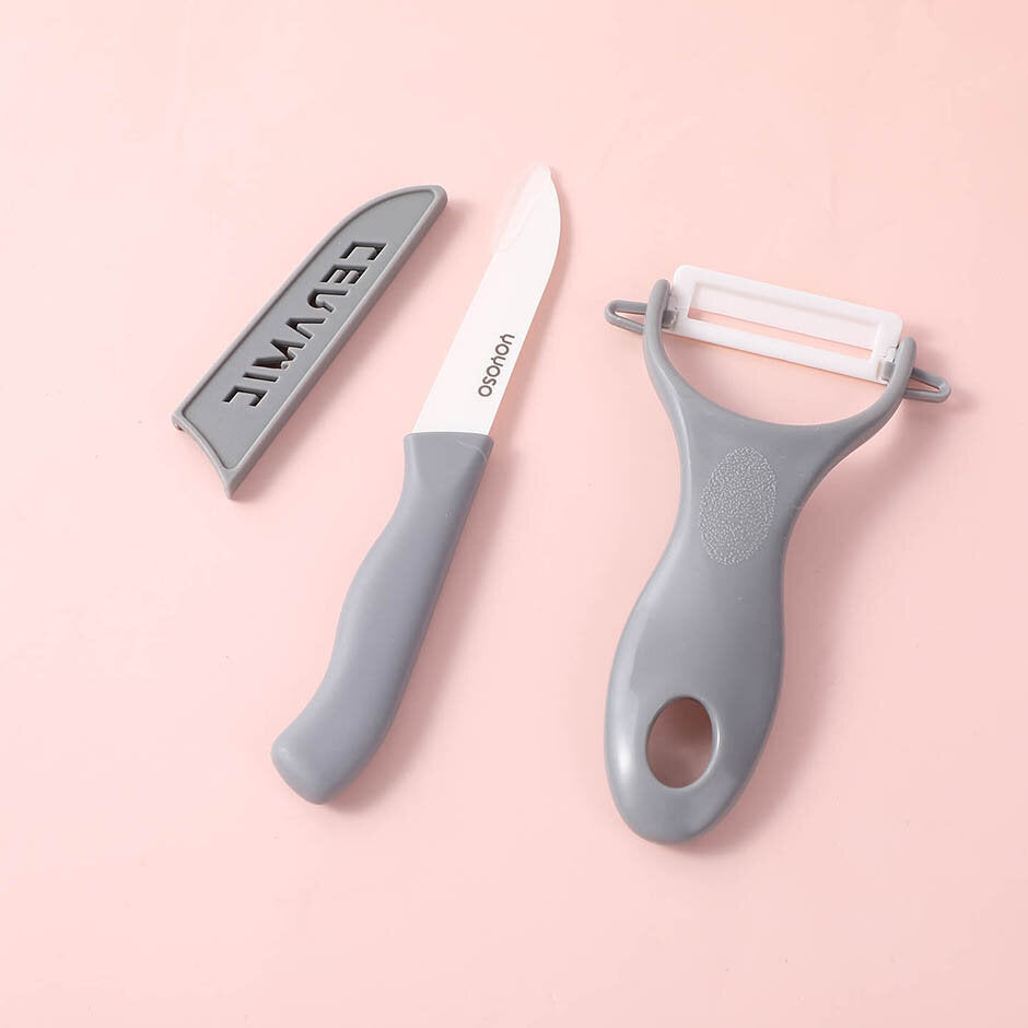Mini tagliere con coltello in ceramica e pelapatate per frutta, set da tre pezzi
