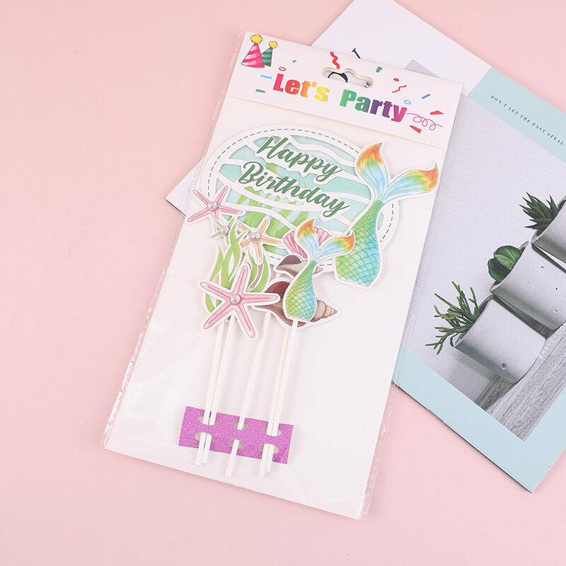 Cake topdi di carta a forma di sirena 5 pezzi