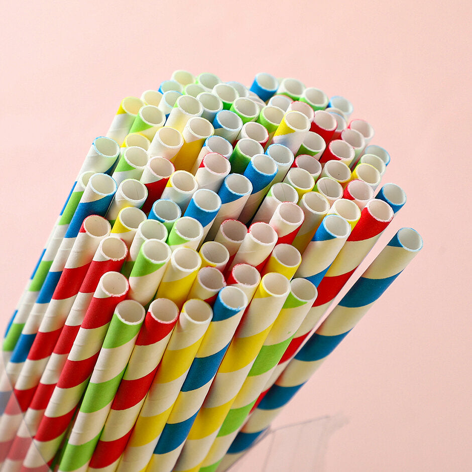 Cannucce di carta in scatola PET da 100 pezzi - colore classico rigato