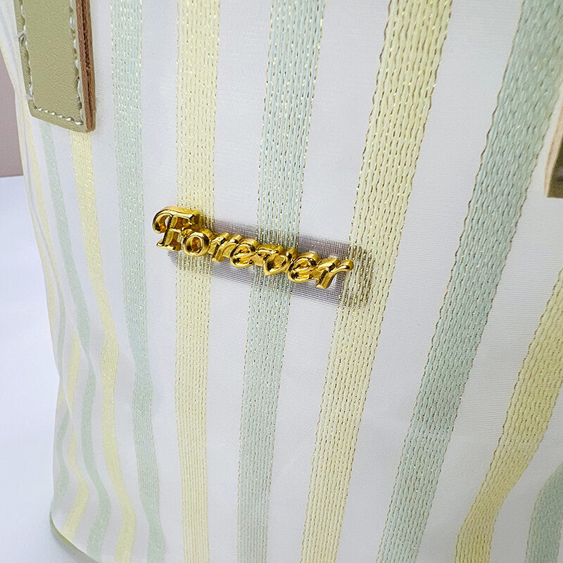 Borsetta Trapezoida a righe verdi di grandi dimensioni