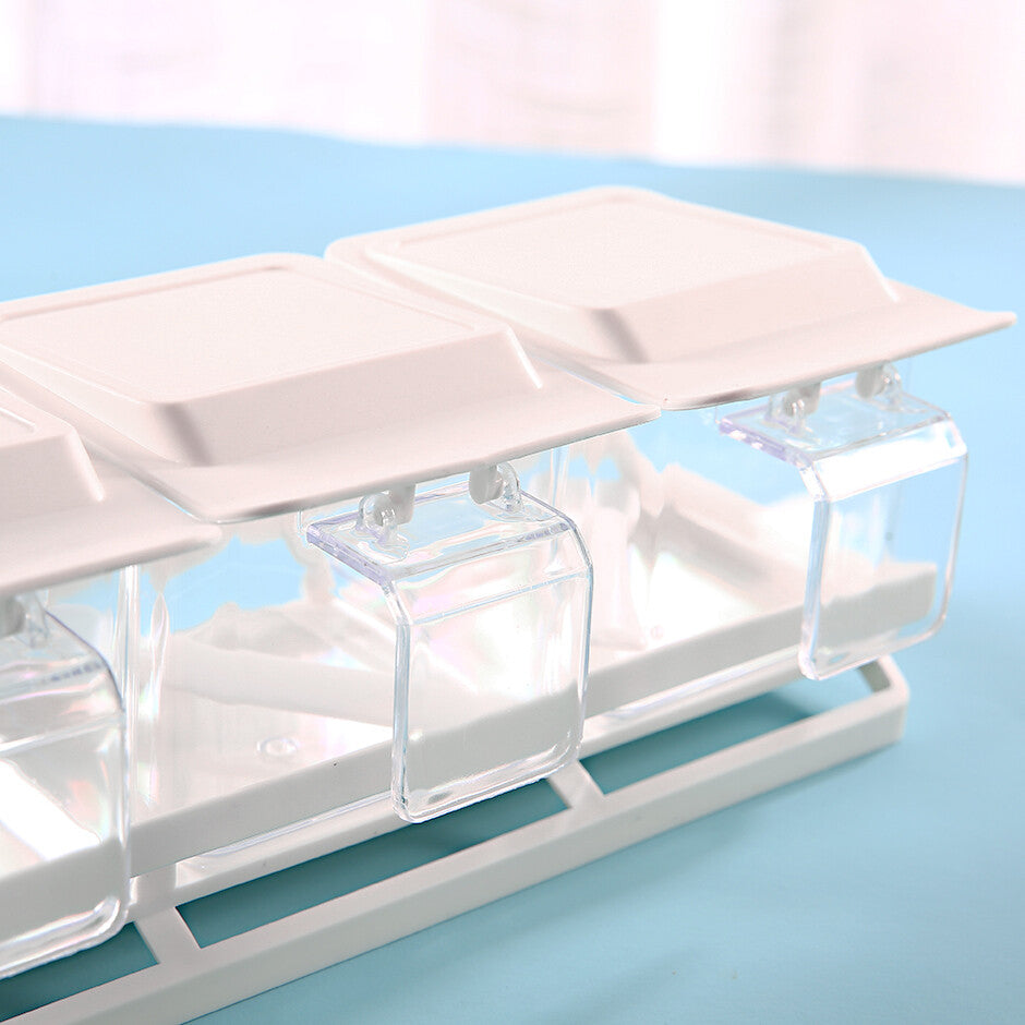 Scatola di condimenti da cucina indipendente semplice a 3 cubi, bianca