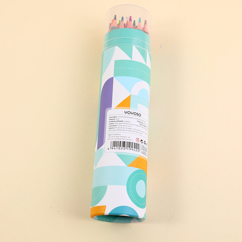 24 colori di matita colorata in confezione da barile con gomma