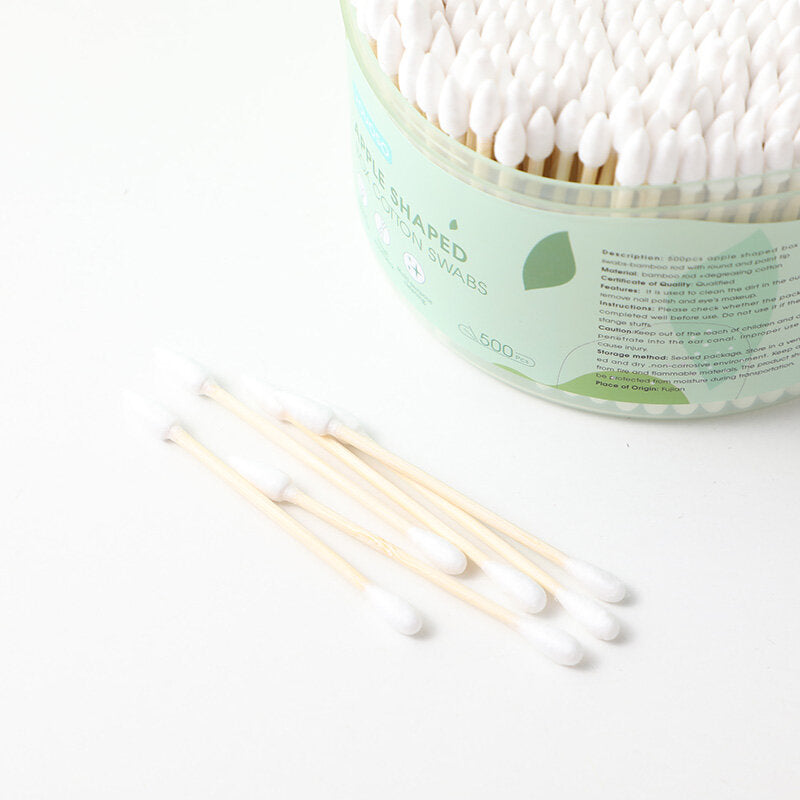 500 pezzi di cotton fioc a forma di mela - asta di bambù con punta tonda e a punta