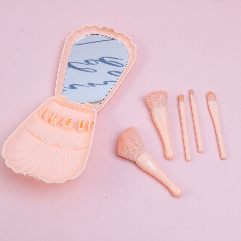 Set di pennelli per il trucco da 5 pezzi + set di specchi a conchiglia