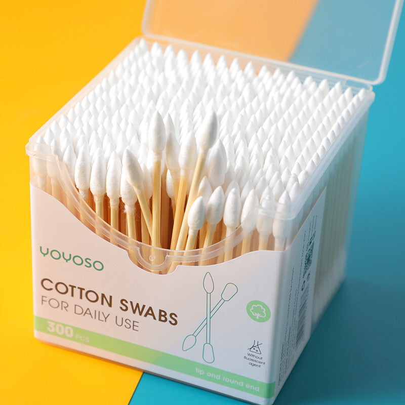 300 pezzi di tamponi di cotone in bambù quadrati super convenienti (punta e punta rotonda) - 2 confezioni