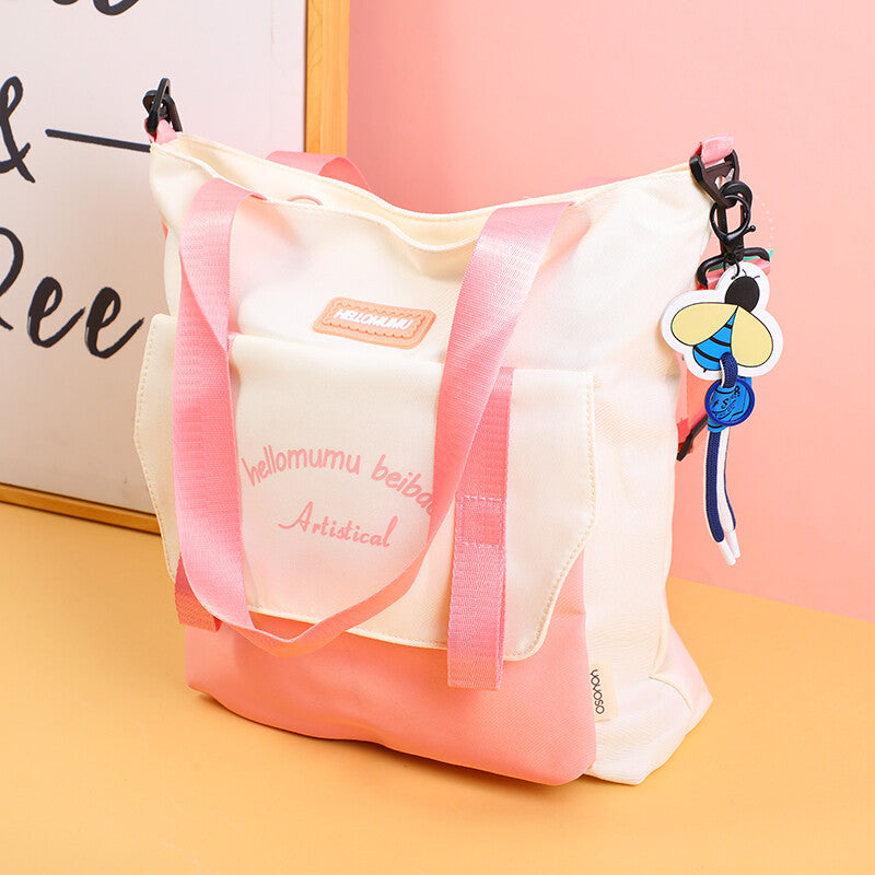 Borsa shopping semplice con tracolla rosa