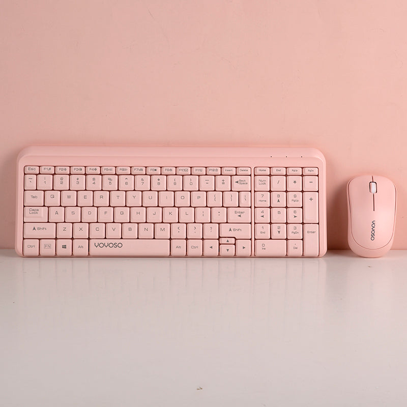Set di tastiera e mouse wireless di ufficio semplice ed elegante - rosa