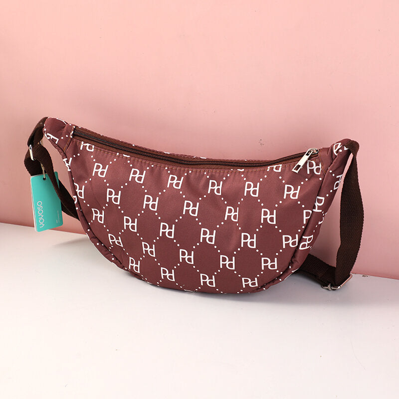 Borsa a tracolla con logo PD e cerniera - caffè scuro