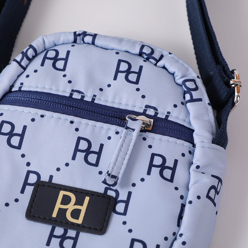 Borsa a tracolla verticale con logo PD e cerniera - blu