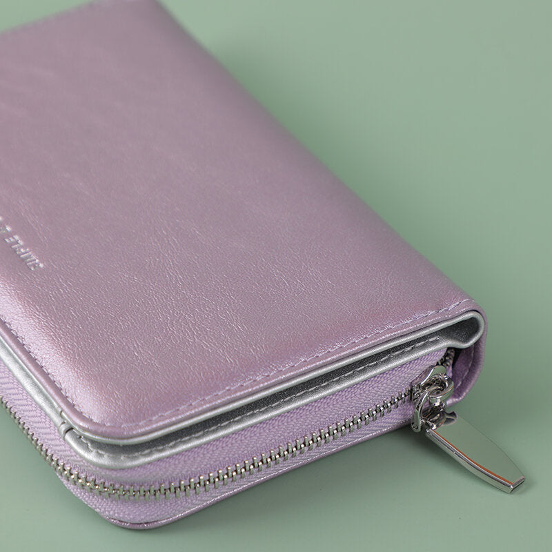 Portamonete di medie dimensioni con cerniera, viola, perlato e luccicante