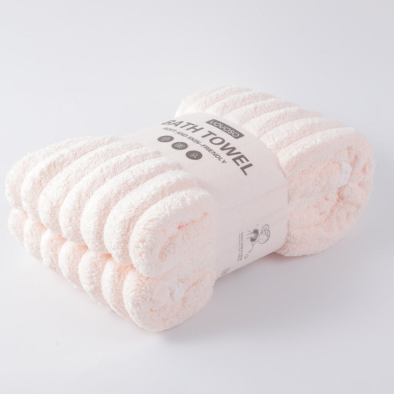 Asciugamano da bagno jacquard 3D a righe larghe, colore rosa chiaro