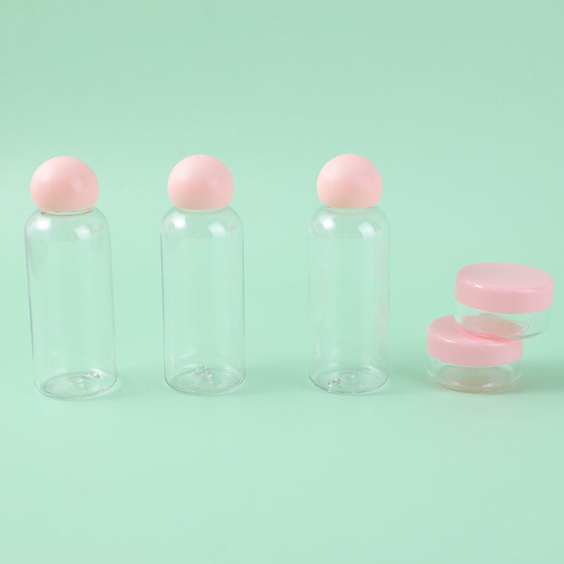 Set di 5 pezzi di bottiglie da viaggio con codichio a fungo