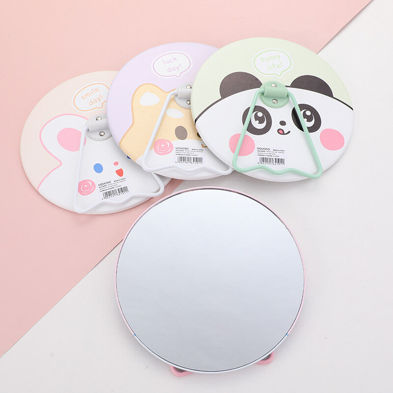 Specchio da tavolo rotondo con testa di animale domestico carino e supporto