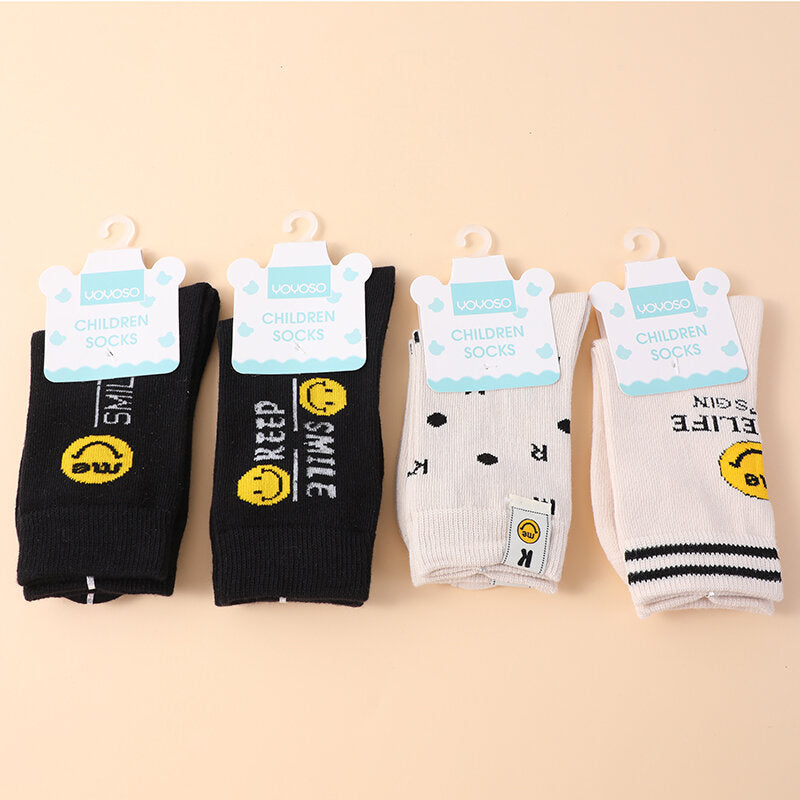Calzini jacquard con faccia sorridente per bambini a metà polpaccio taglia M-due paia