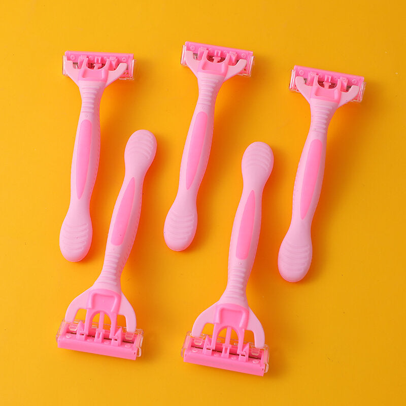 Rasoio da donna a 5 strati in acciaio inossidabile con manico rosa (set da 5 pezzi)