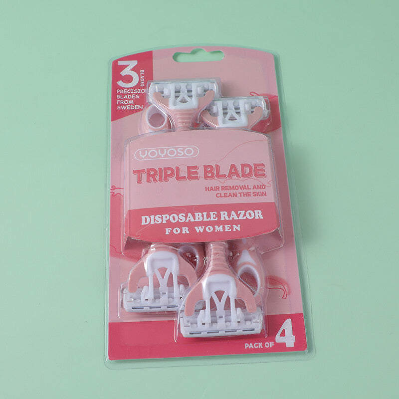 Set di 4 pezzi di rasoi rosa a 3 strati di donna