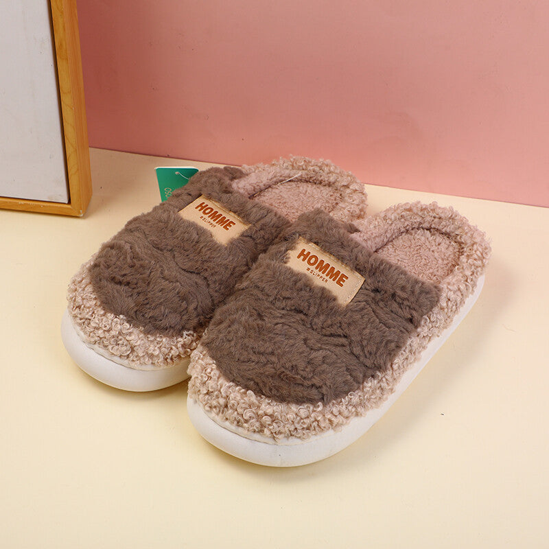 Pantofole semplici a punta chiusa da uomo con logo alfabetico a contrasto, taglia 44-45, caffè