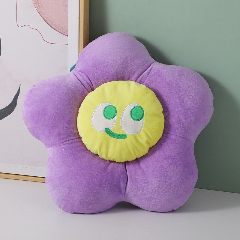 Cuscino fiore colorato con faccina sorridente - viola