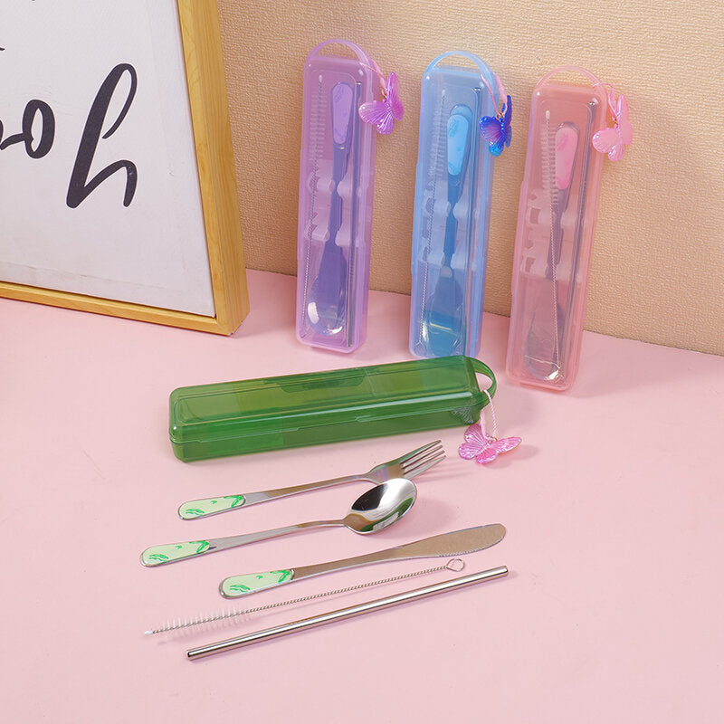 Set di cucchiaio, forchetta, coltello e cannuccia della collezione Flower Lake