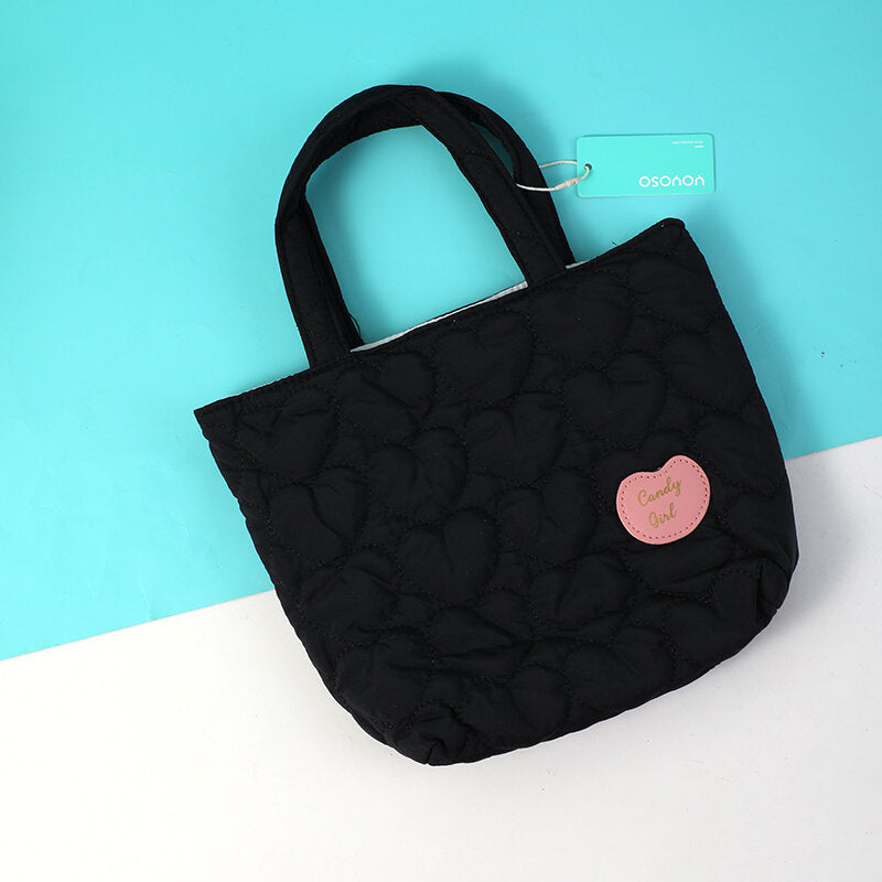 Borsa a secchiello portatile ricamata con amore - nero