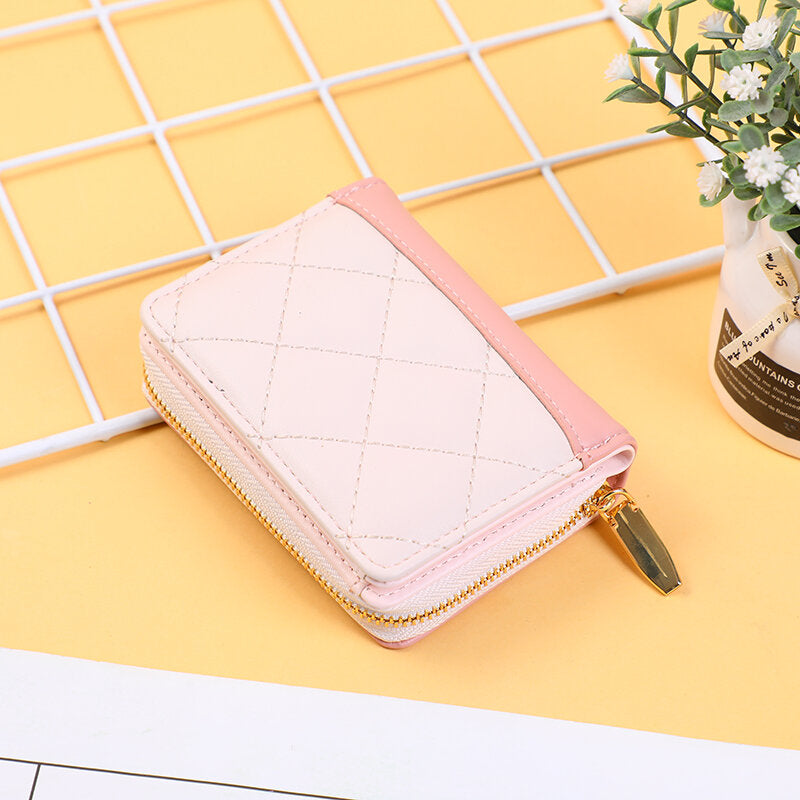 Piccolo portafoglio con cerniera a due pieghe ricamato in 3D con rombo di giunzione colorata-rosa