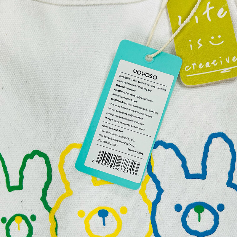 Borsa di tela tipo gilet / Borsa della spesa rivestita della serie Duoduo rabbit