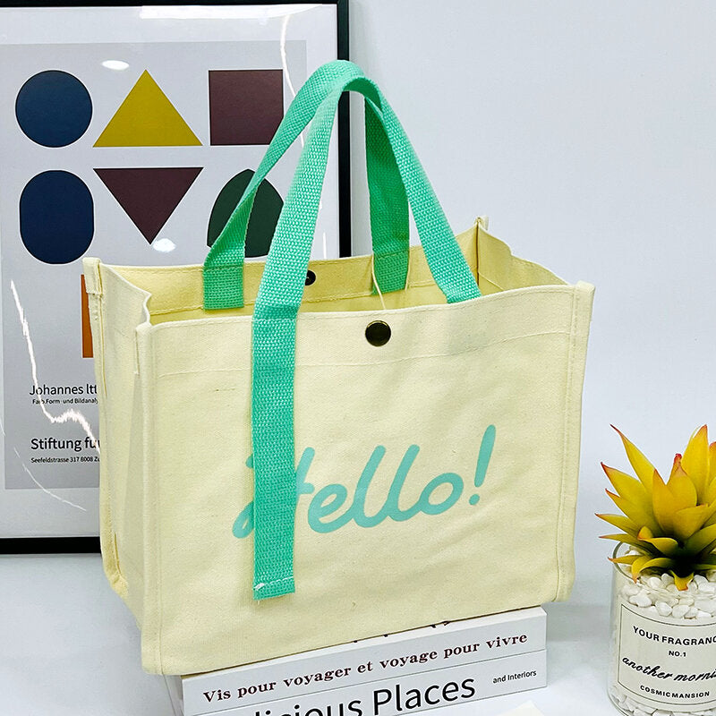 Borsa tote in tela / Borsa shopping rivestita della serie Hello