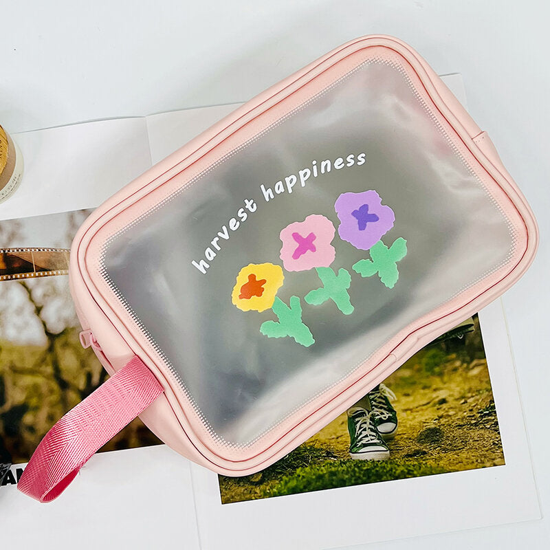 Borsa da toilette media orizzontale / Borsa per il trucco smerigliata della serie Freshness flowers