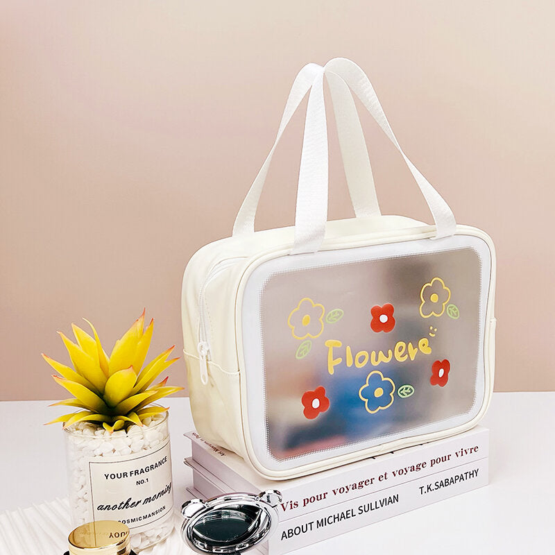 Borsa da toilette orizzontale di grandi dimensioni / Borsa per il trucco smerigliata della serie Fun friends