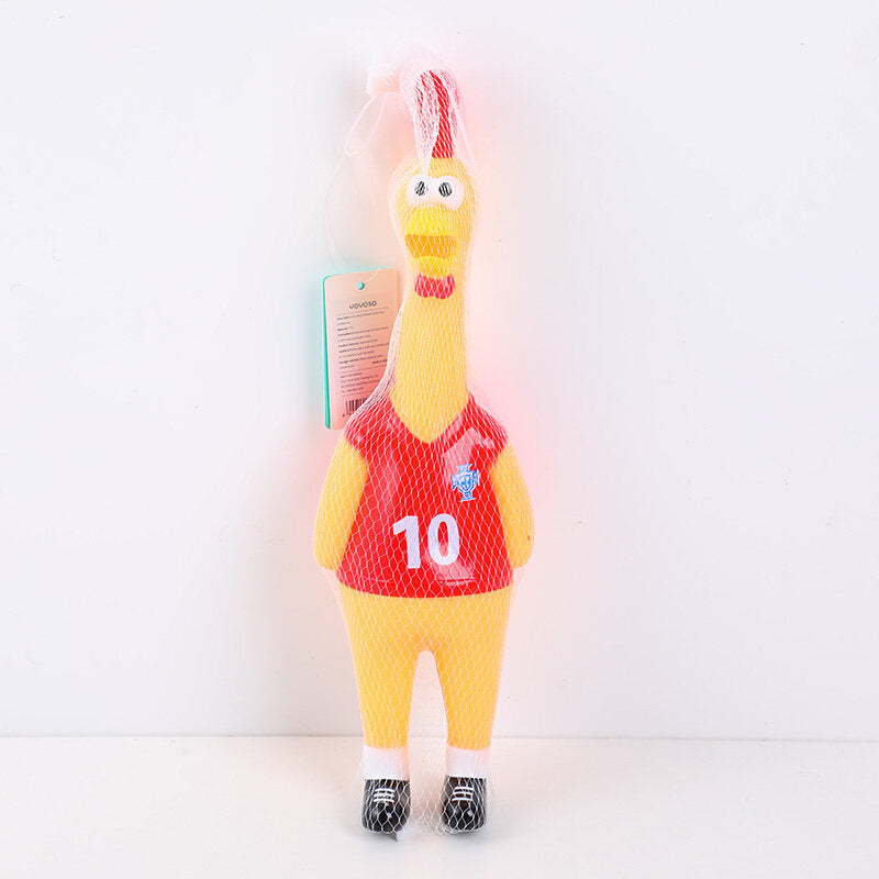 Giocattolo a forma di pollo urlante con base a tema calcio