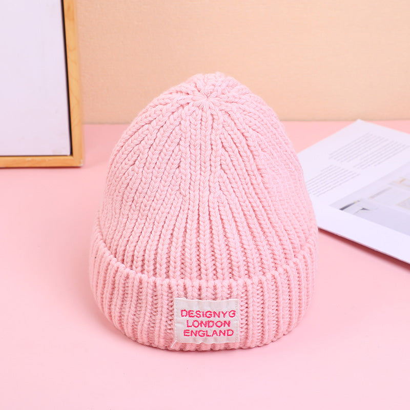 Cappello lavorato a maglia con etichetta inglese semplice per bambini-rosa