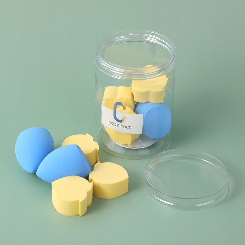 Delicato e morbido piumino da cipria multiuso con canna set da 9 pezzi - blu e giallo