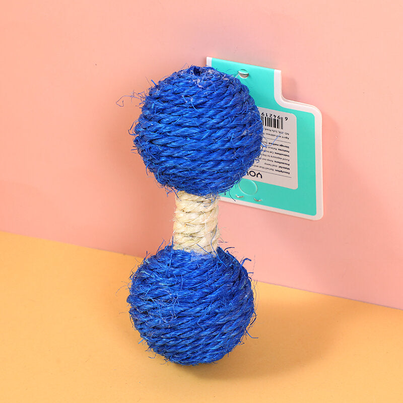 Barbell giocattolo per cani in canapa sisal blu e bianco