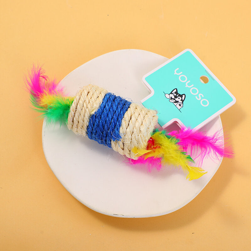 Giocattolo per cani con piume lunghe e rotonde blu e bianche