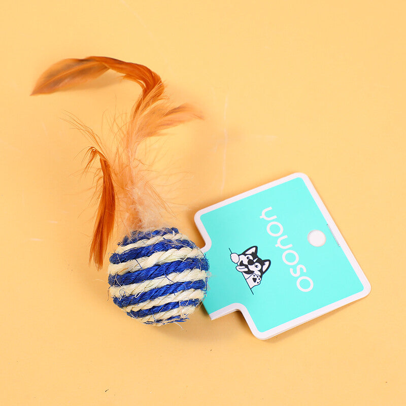 Giocattolo per cani in sisal e canapa con piume a righe bianche e blu