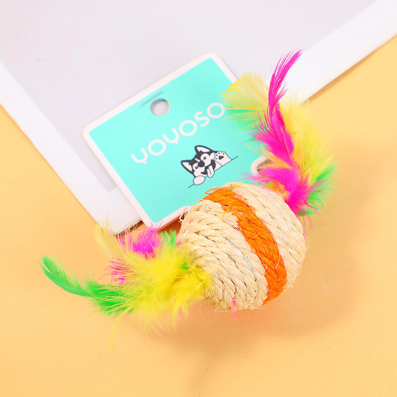 Giallo e bianco palla piuma sisal canapa giocattolo per cani-1