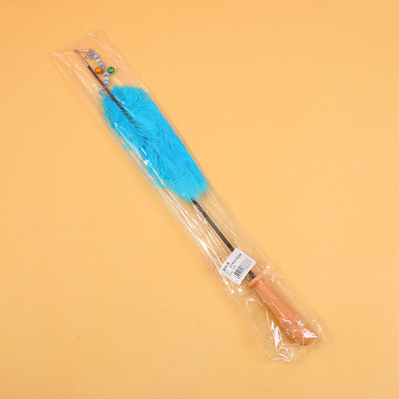 Asta retrattile con piume e manico in legno per stuzzicare i gatti