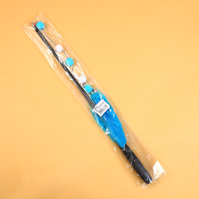 Palla di peluche lunga con piume, asta retrattile per gatti, bastone per stuzzicare il gatto