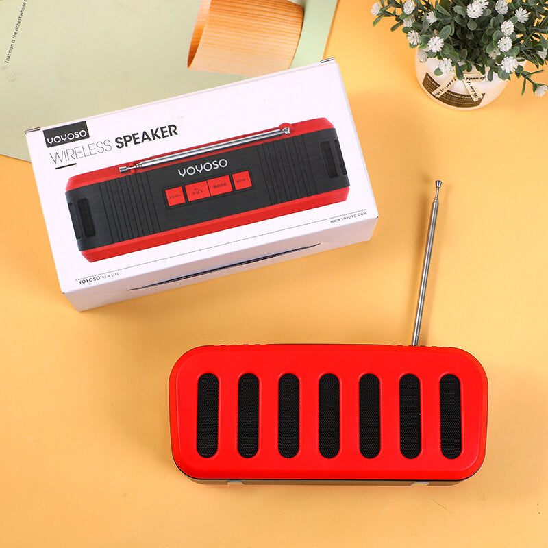 Altoparlante wireless con antenna, pannello solare e torcia elettrica, rosso