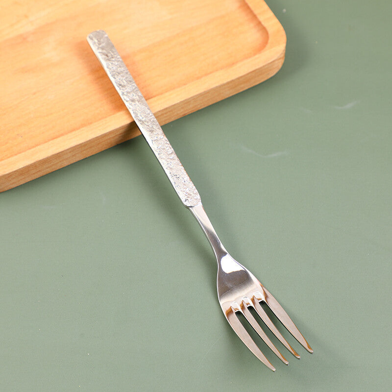 Forchetta in acciaio inox 304 con texture in pietra-argento