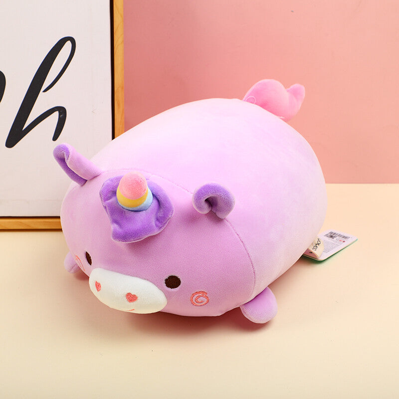 Peluche a forma di cuscino lungo viola, animale carino, 25 cm