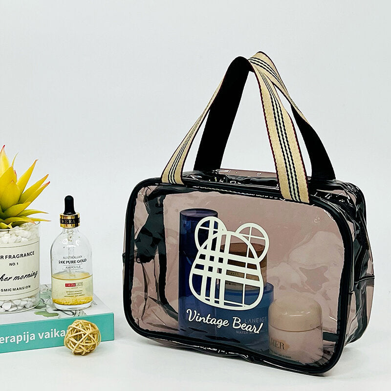 Borsa cosmetica portatile rettangolare trasparente (orso vintage) - Grande